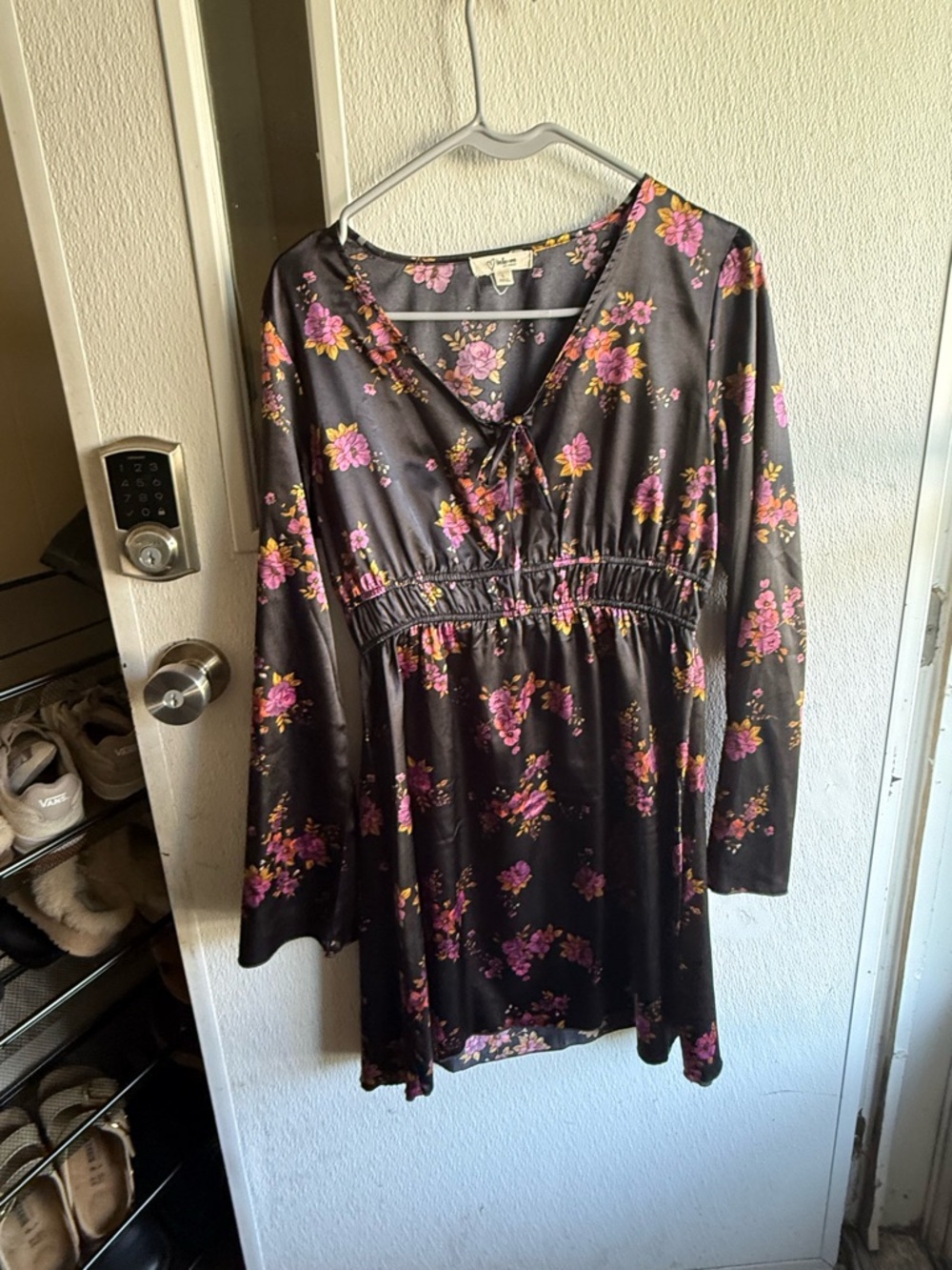 Bella Canvas Black Floral V-Neck Tunic with Pink Accents